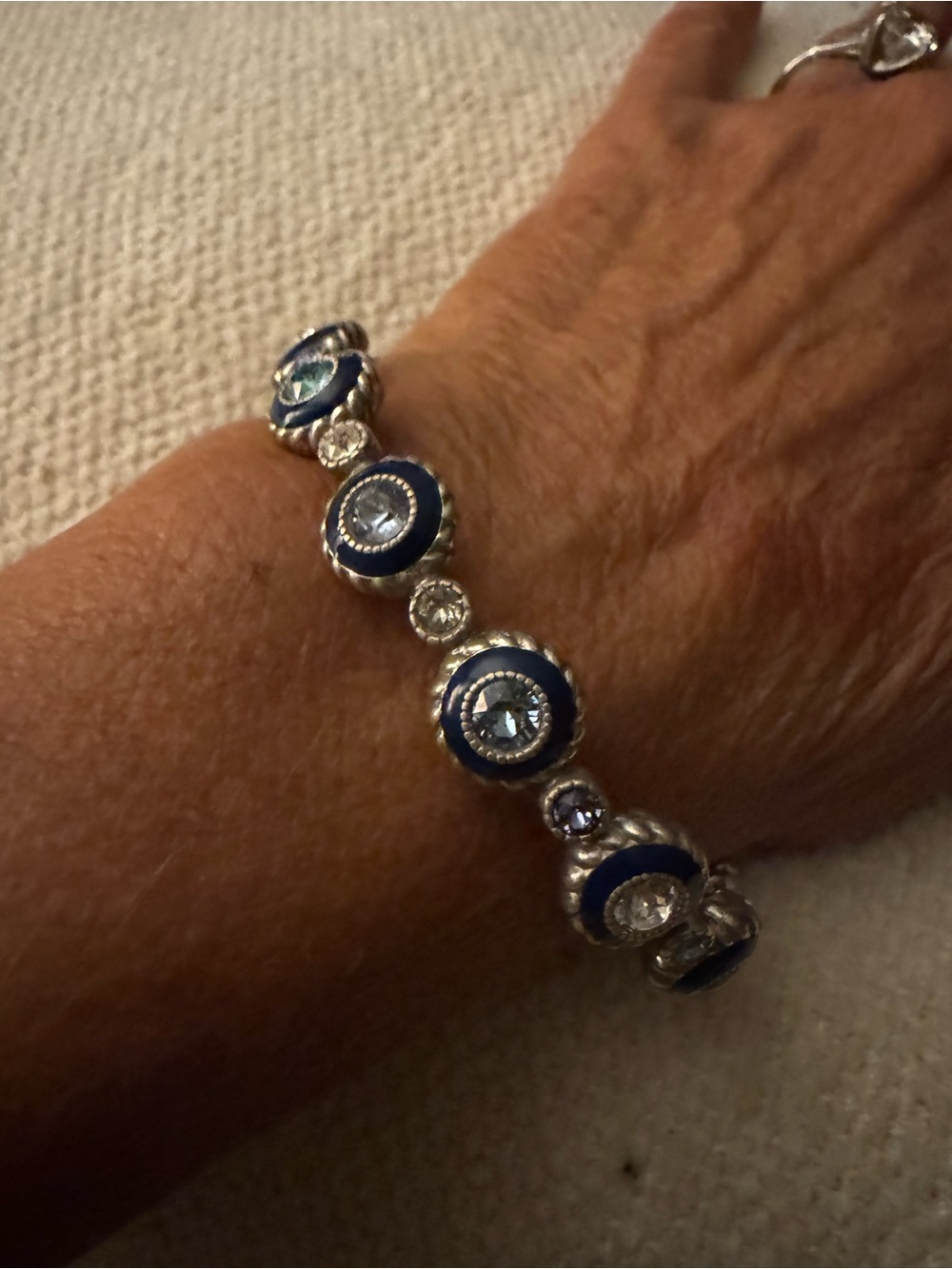 Silver-Tone Blue & Teal Crystal Circle Stretch Bracelet - Picture 7 of 8